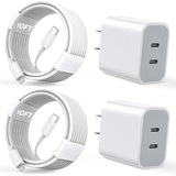 Iphone Charger [Apple Mfi Certified] 2Pack Pd Dual Usb C Charger Block Fast Charging Wall Charge Plug With 10Ft Long Rapid Type C - Lightning Cable Apple Charge For Iphone 14/13/12/11/Xs/Xr/Se, Ipad