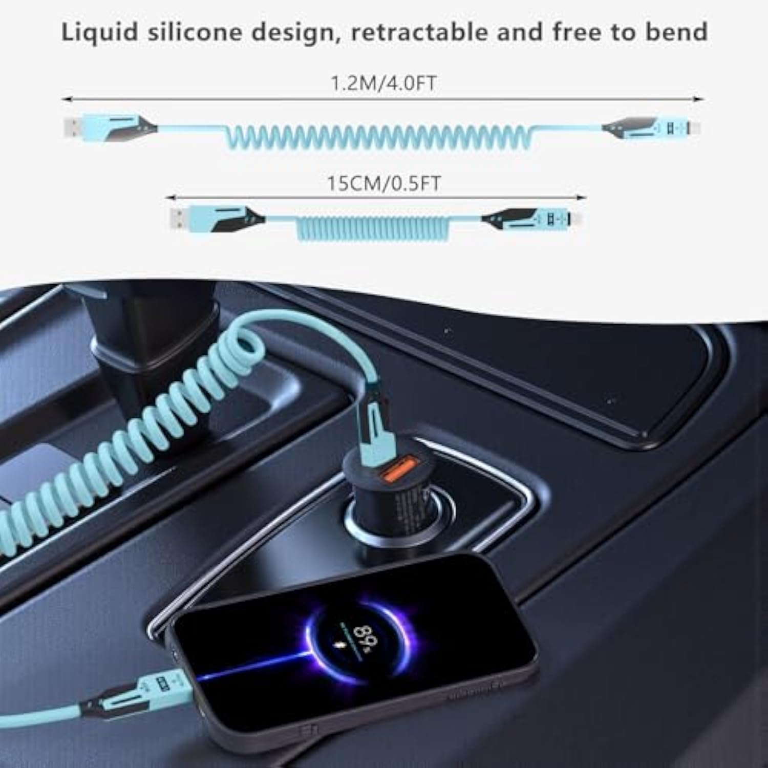 4 In 1 Charging Cable - 65W-4Ft Usb C Coiled Cable,Usb To Usb C Cable For Car,Compatible With Smart Phones?Laptop And More Devices,2 Pack(Blue)