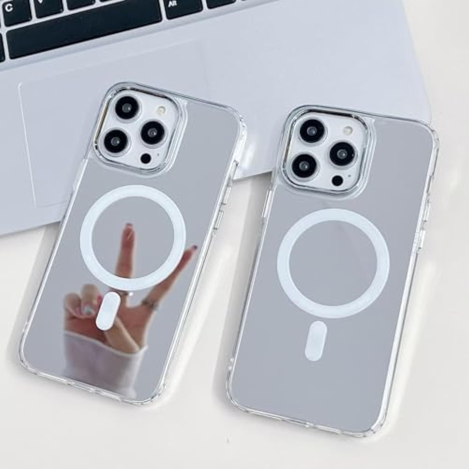 Miagon Mirror Magnetic Case For Iphone 14 Pro Max,Cover [Compatible With Magsafe] Makeup Mirror Effect Bright Reflection Plating Bumper Back Rubber Phone Case