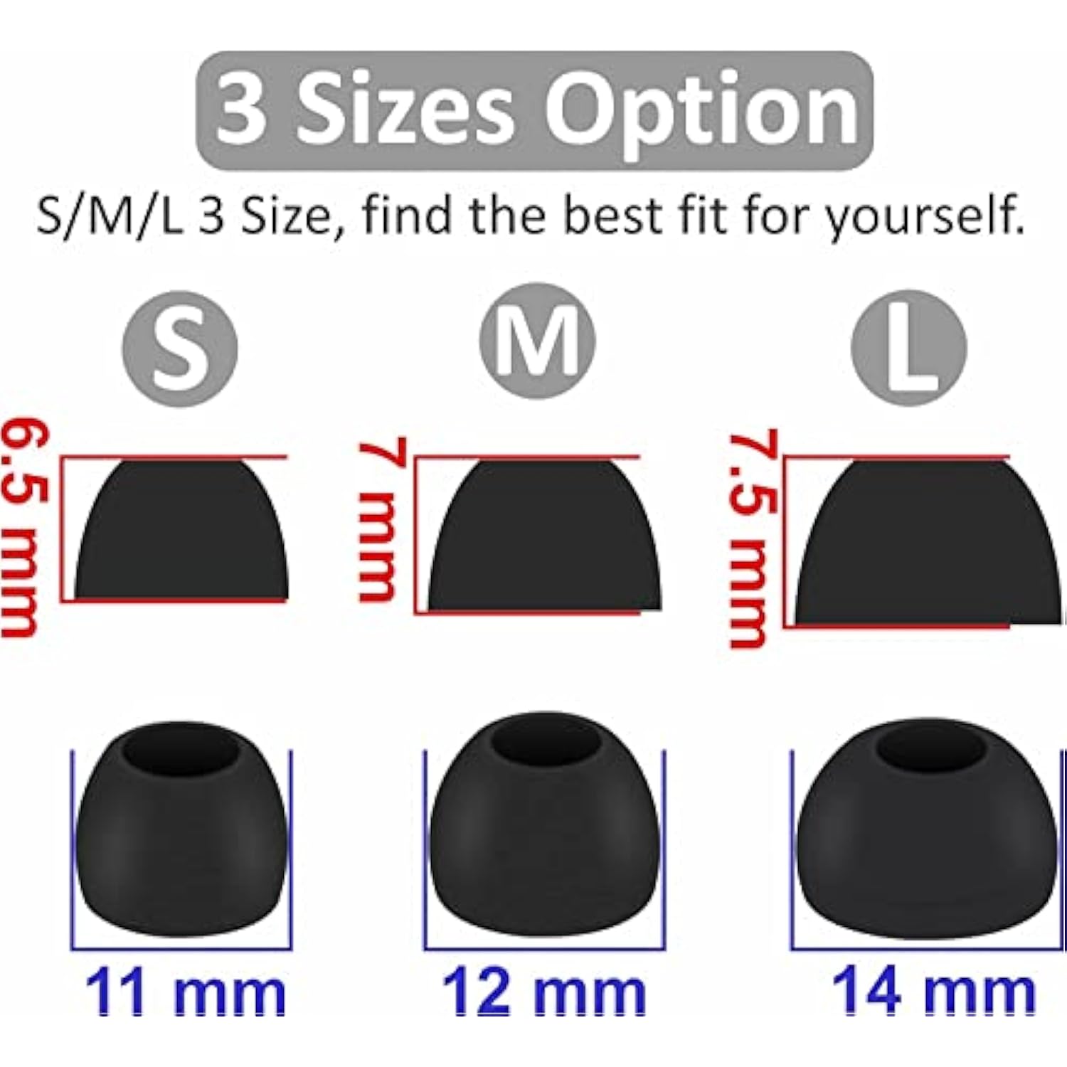 Replacement Earbuds Tips Silicone Ear Tips For Jbl Tune 230Nc Tws/Tune 125Tws /Tune 130Nc Tws/Vibe 200Tws / Free X,Fit In Case, Buds Tips,6 Pairs S/M/L 3 Size,Black713