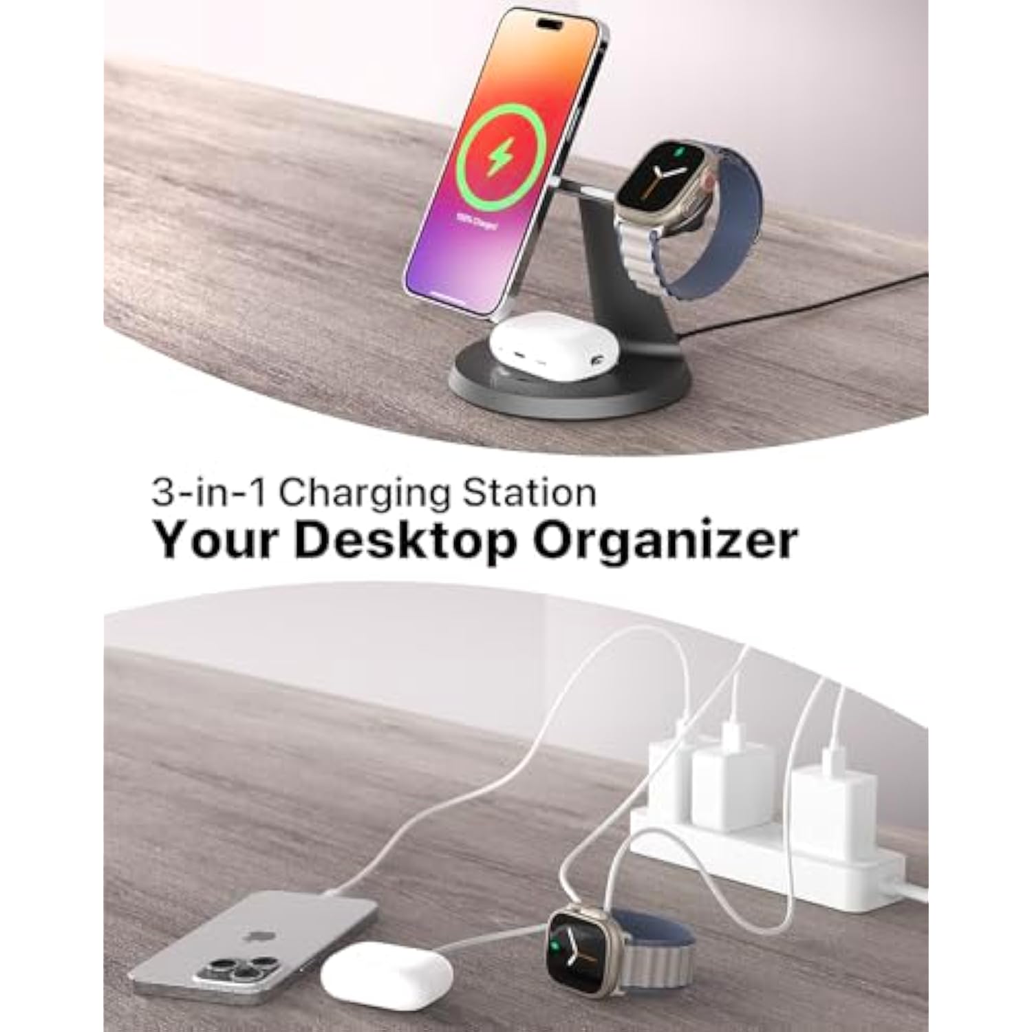 3 In 1 Wireless Charging Station For Apple Device: Fast Charging Station For Iphone And Watch With Magsafe, Stable Charger Stand For Iphone 12-16 & Iwatch & Airpods