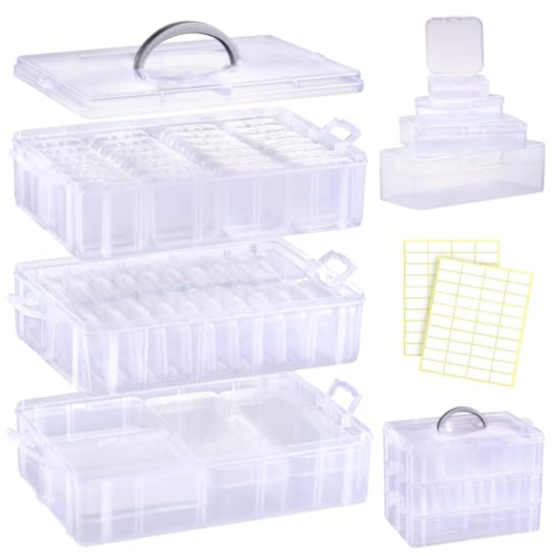 Bead Organizers And Storage, 56 Pcs Small Plastic Containers With Lids And 3-Tier Stackable Storage Box, Mini Clear Organizers For Jewelry Toys Craft Storage (4 Sizes)