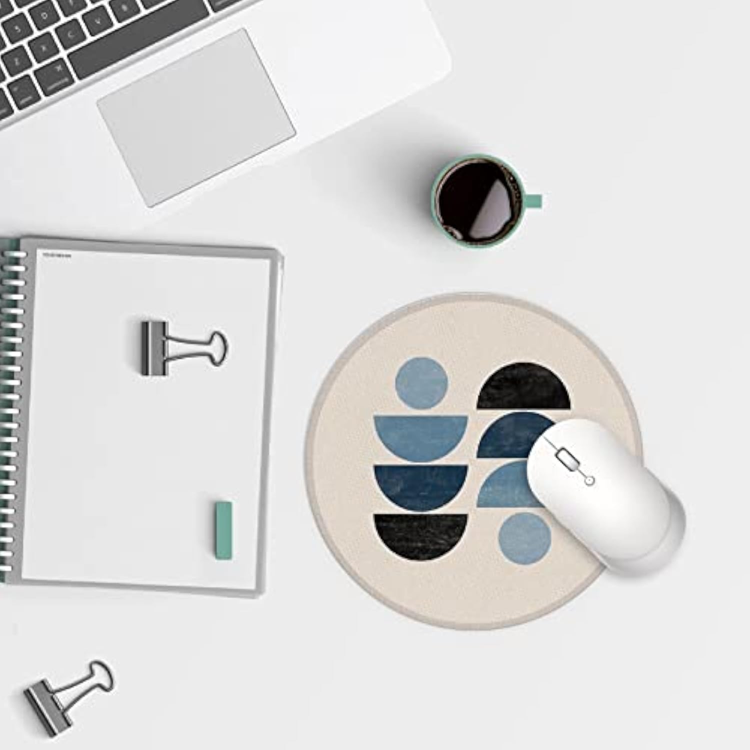 Mid Century Modern Blue Geometry Art Small Mouse Pad 7.9X7.9 Inches,Washable Round Cloth Mousepad For Office Laptop Computer,Non-Slip Rubber Base Mouse Pads For Wireless Mouse,Girls Gifts