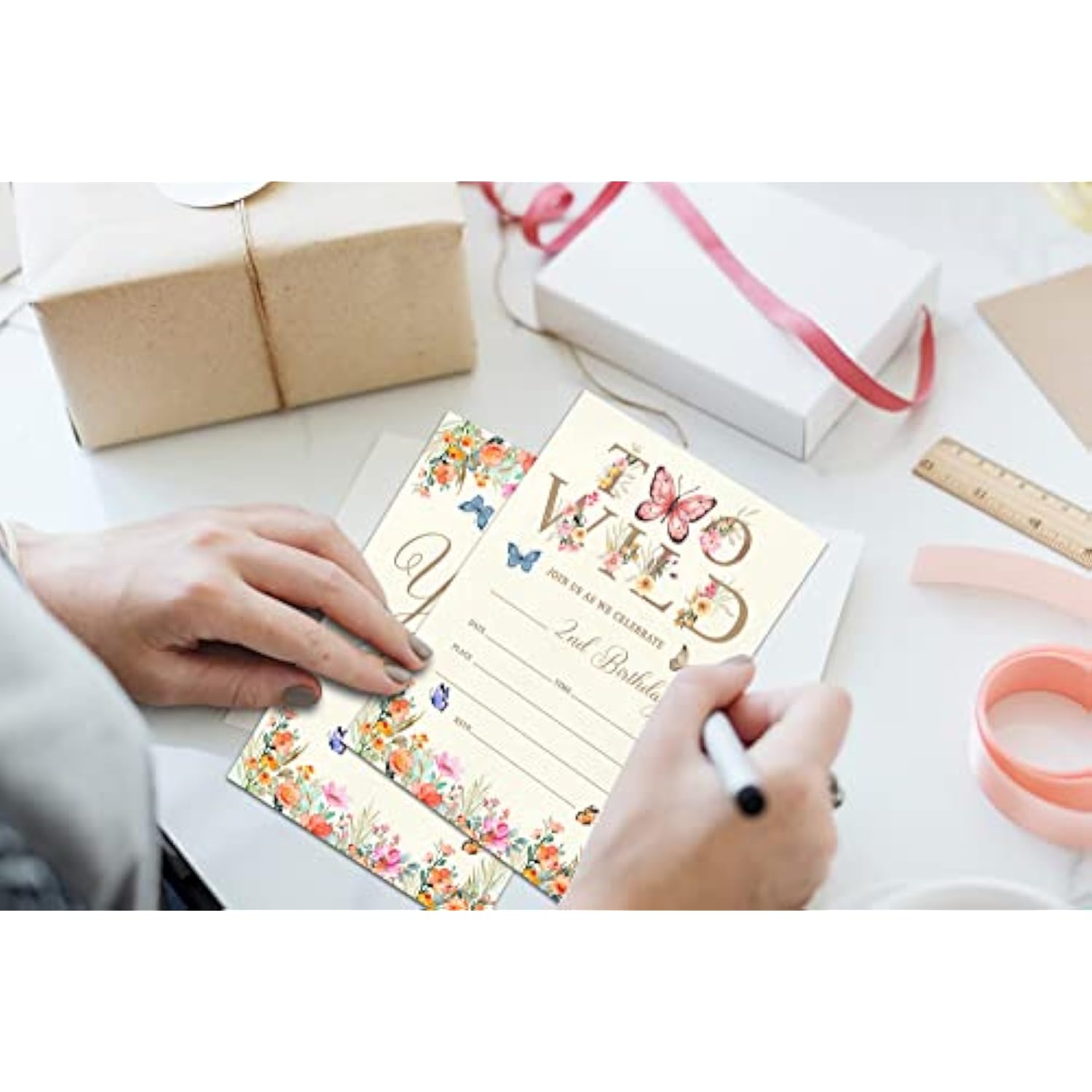 Butterfly Birthday Invitations For Boys Girls, Two Wild Birthday Party Supplies And Decoration, 20 Cards With 20 Envelopes -A06