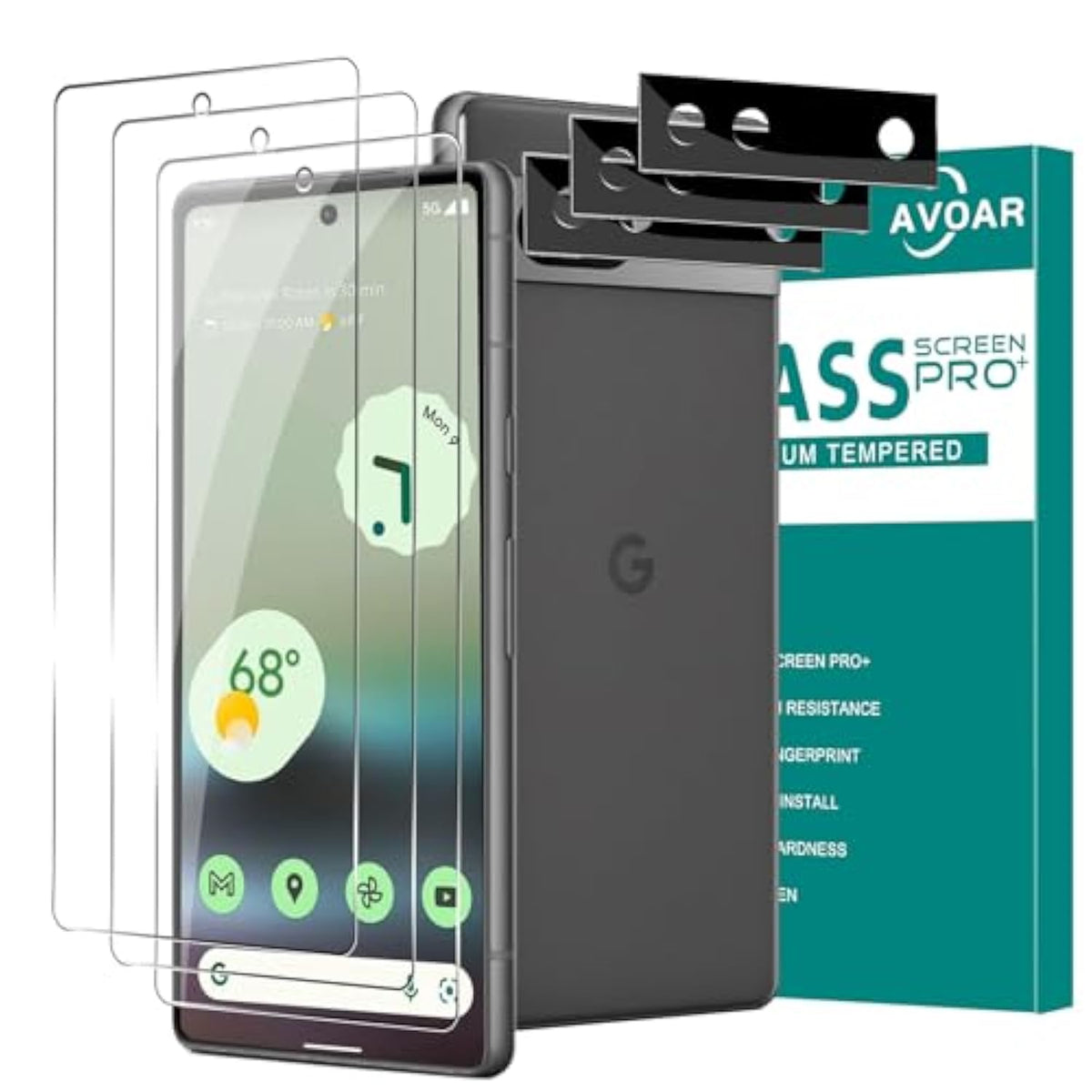 [3+3 Pack Glass Screen Protector For Google Pixel 6A 5G With Camera Lens Protector, 3D Curved, 6.1 Inch 9H Tempered Glass For Google Pixel 6A Glass Screen Protector