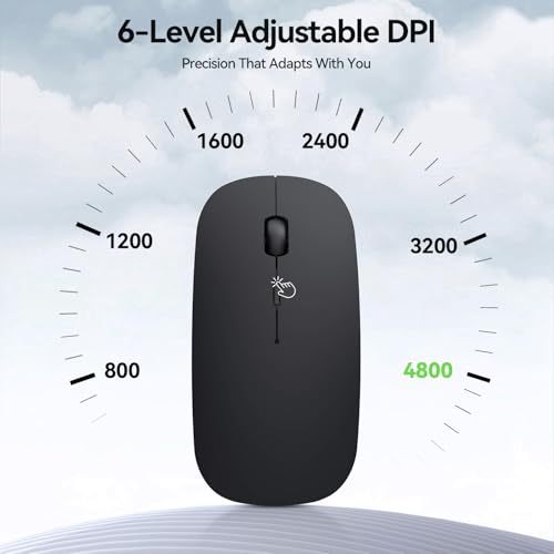 Bluetooth Wireless Mouse For Laptop, Rechargeable Silent Computer Mouse (Bluetooth 5.2/3.0 & 2.4G), Ultra-Thin, 6-Level Adjustable 4800 Dpi Bluetooth Mouse For Mac Os, Ipad, Windows, Android