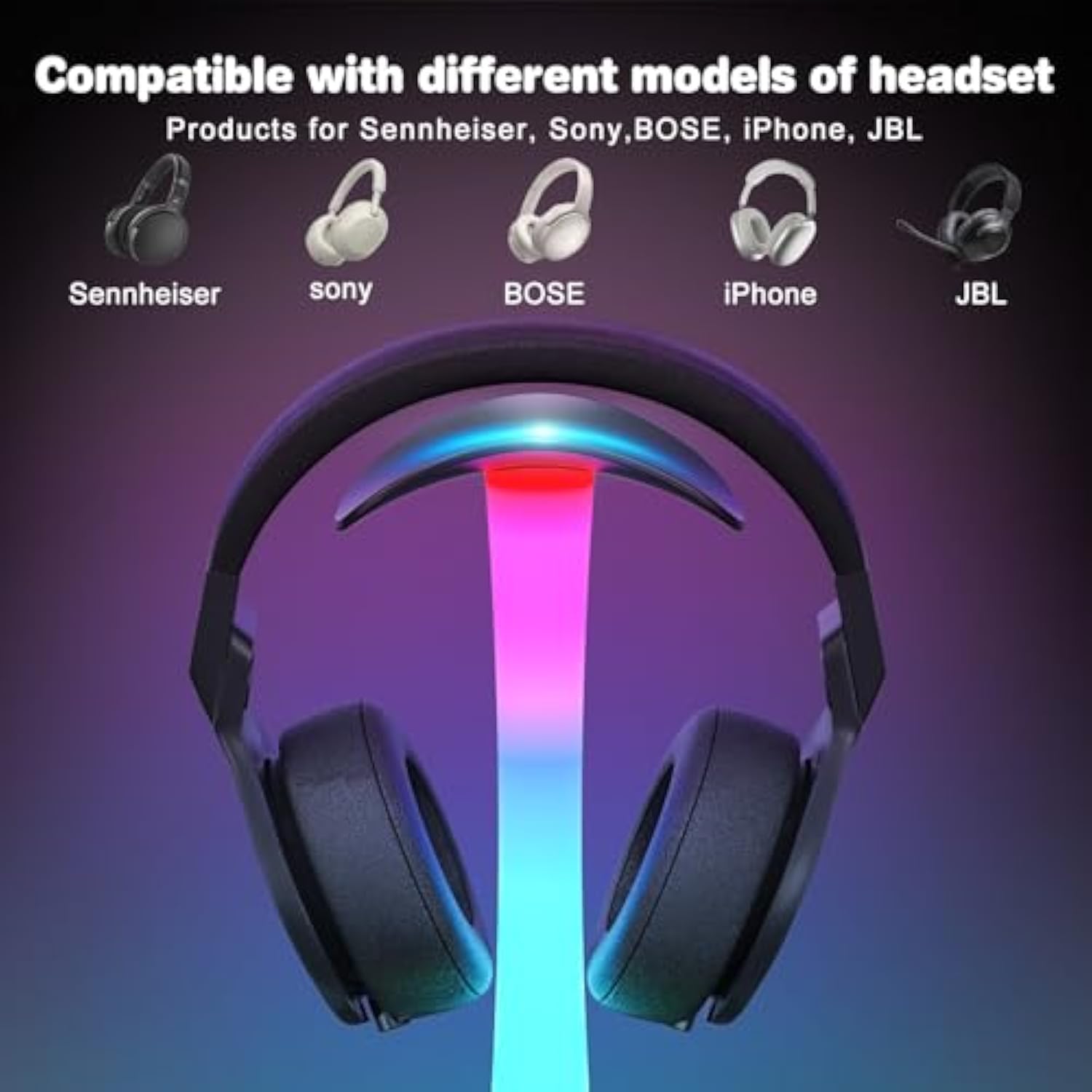 Rgb Headphone Stand With 15W Wireless Charger, 3 In 1 Gaming Headset Holder Charging Station For Desk For Iphone 16/15/14/13/12/11/X Airpods Max/Pro/4/3/2 Iwatch 10/9/8/7/6/5/4/3/2/1/Se