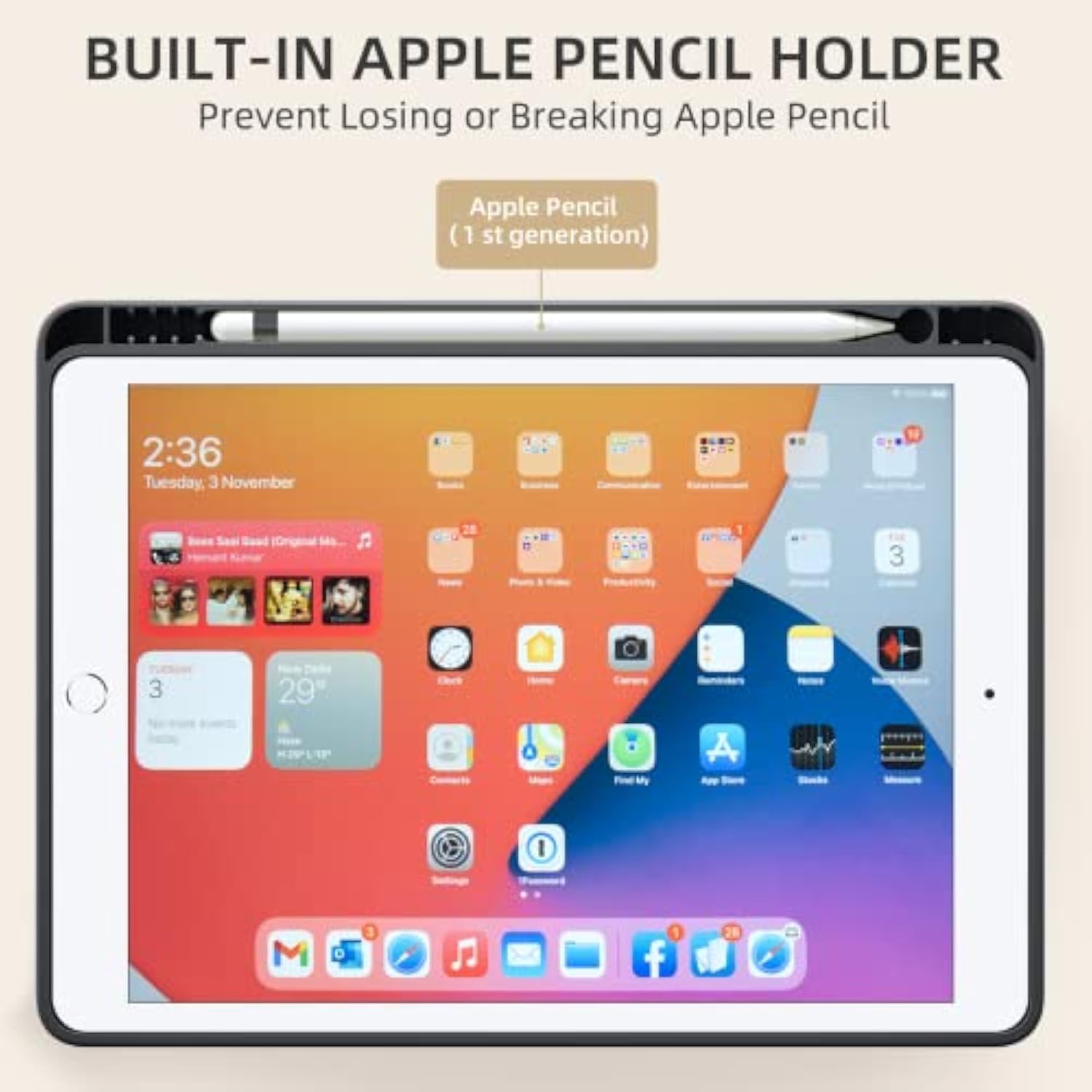 Case Compatible With 10.2 Inch 2021/2020/2019, For 9Th/8Th/7Th Generation Case With Pencil Holder, Protective With Soft Tpu Back, Auto Sleep/Wake Cover, Black