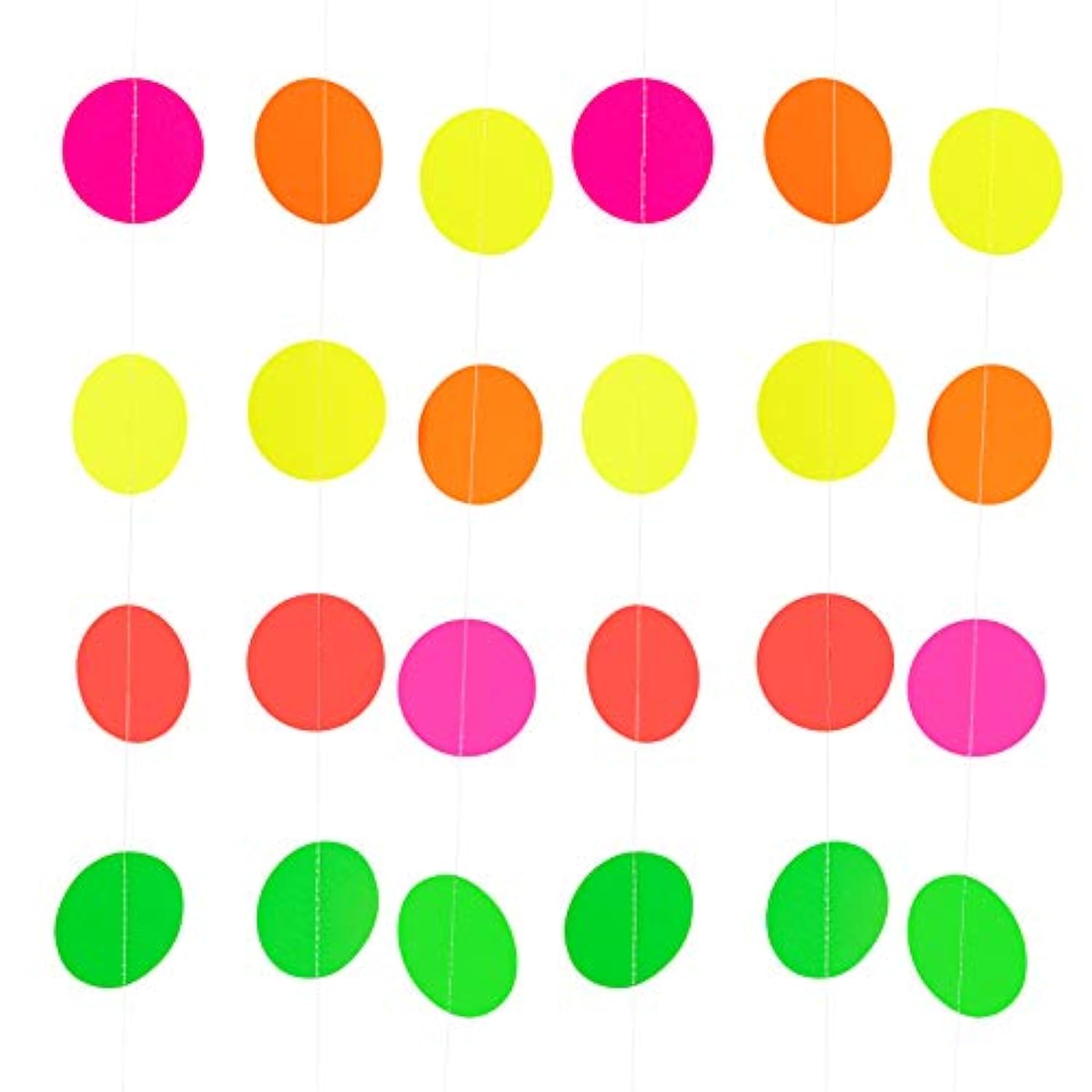 Neon Paper Circles Garland, Rave Black Light Birthday Decorations, Glow In The Dark Party Supplies, Uv Blacklight Reactive Decor, Hanging Circle Dots Streamers Wall Backdrop