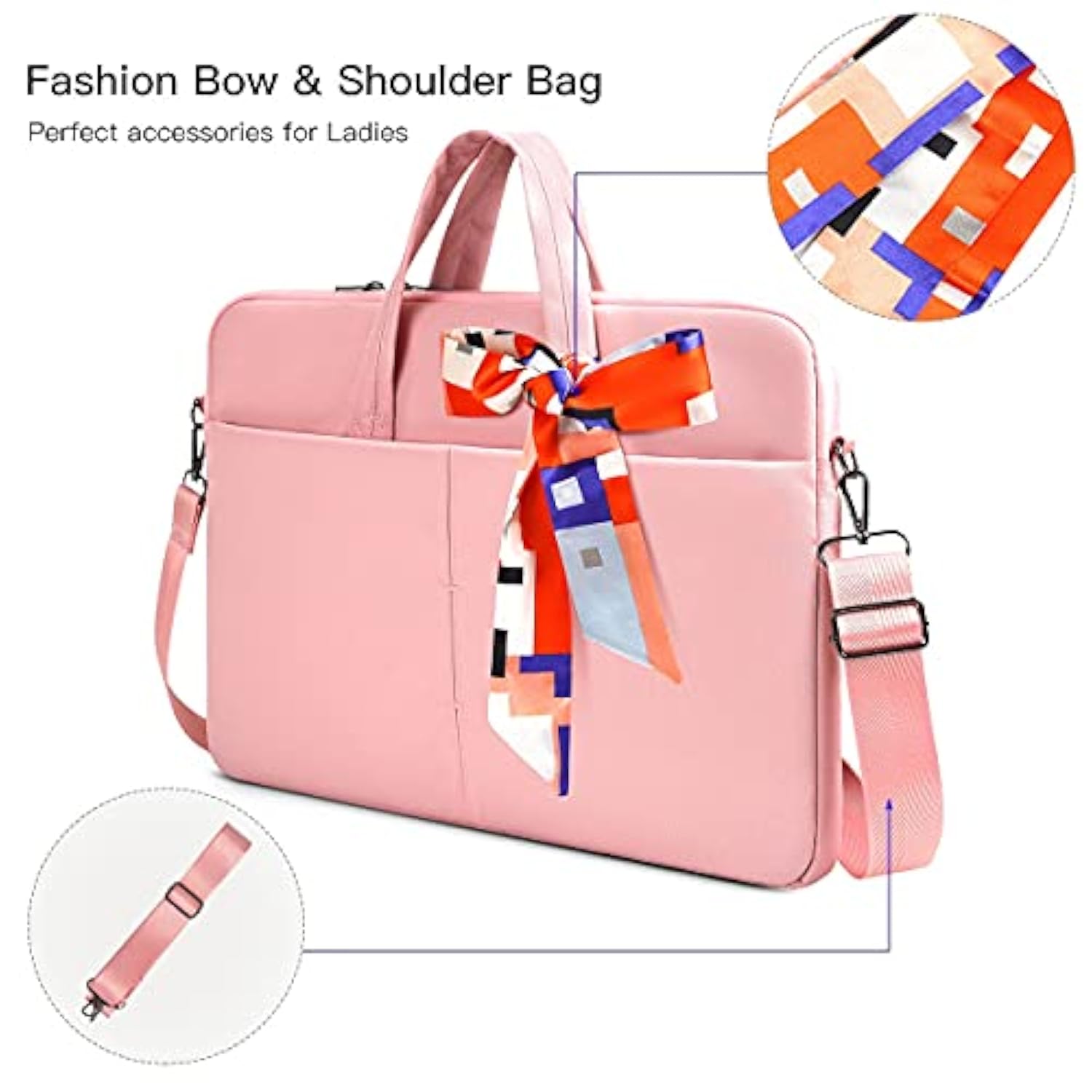 17-17.3 Inch Laptop Sleeve Shoulder Bag Briefcase Women Ladies Handbag For Hp Envy 17/Pavilion 17/Omen 17.3, Dell G3 G7 17.3/ Inspiron 17, Acer Aspire 17, Asus Rog Msi Gs75 Gf75 17.3 Case, Pink