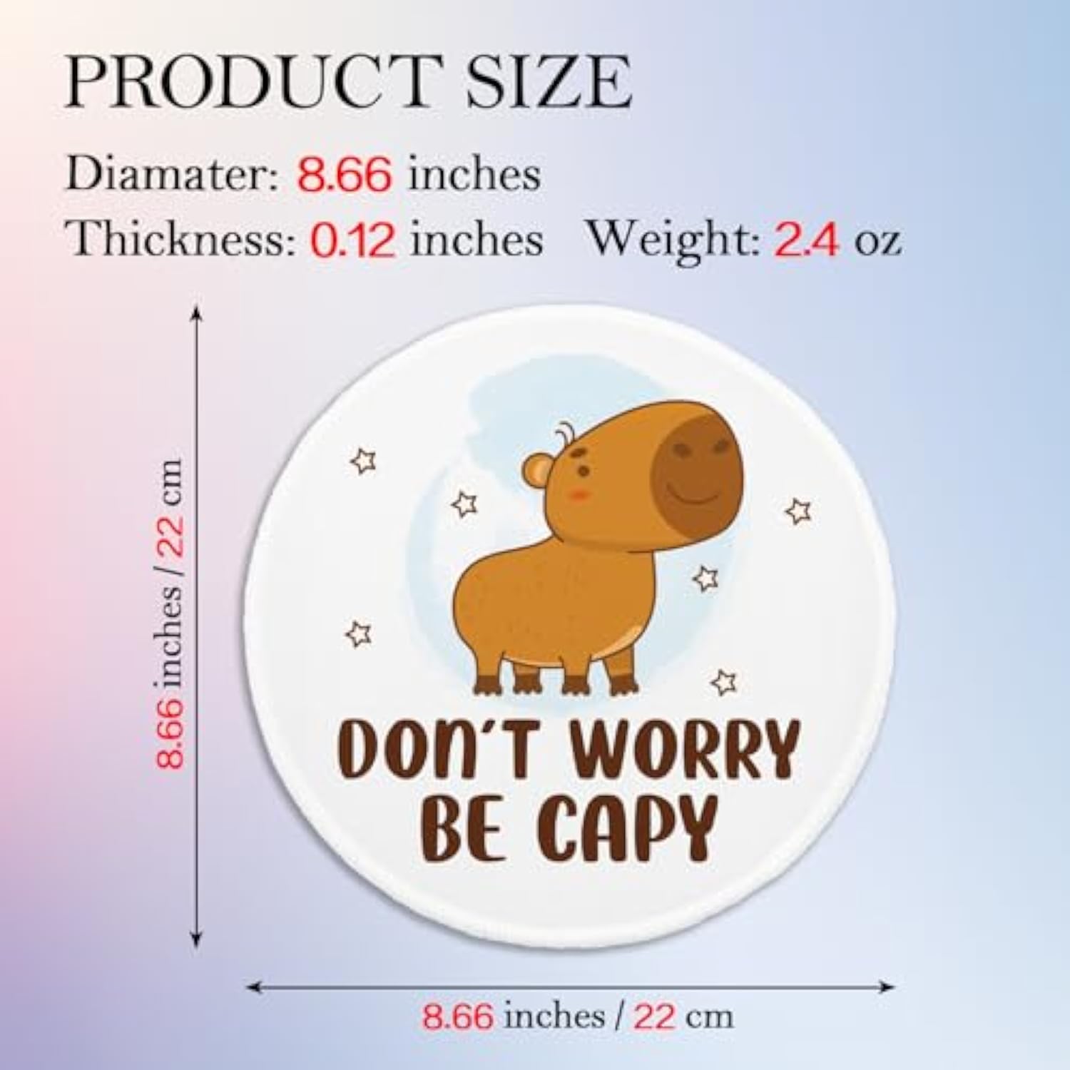 Funny Capybara Round Mouse Pad, Don'T Worry Be Capy Mousepad For Desk, Cute Animal Mouse Mat With Non-Slip Rubber Base, Capybara Gifts, Office Humor Gifts For Coworker Friend Capybara Lover