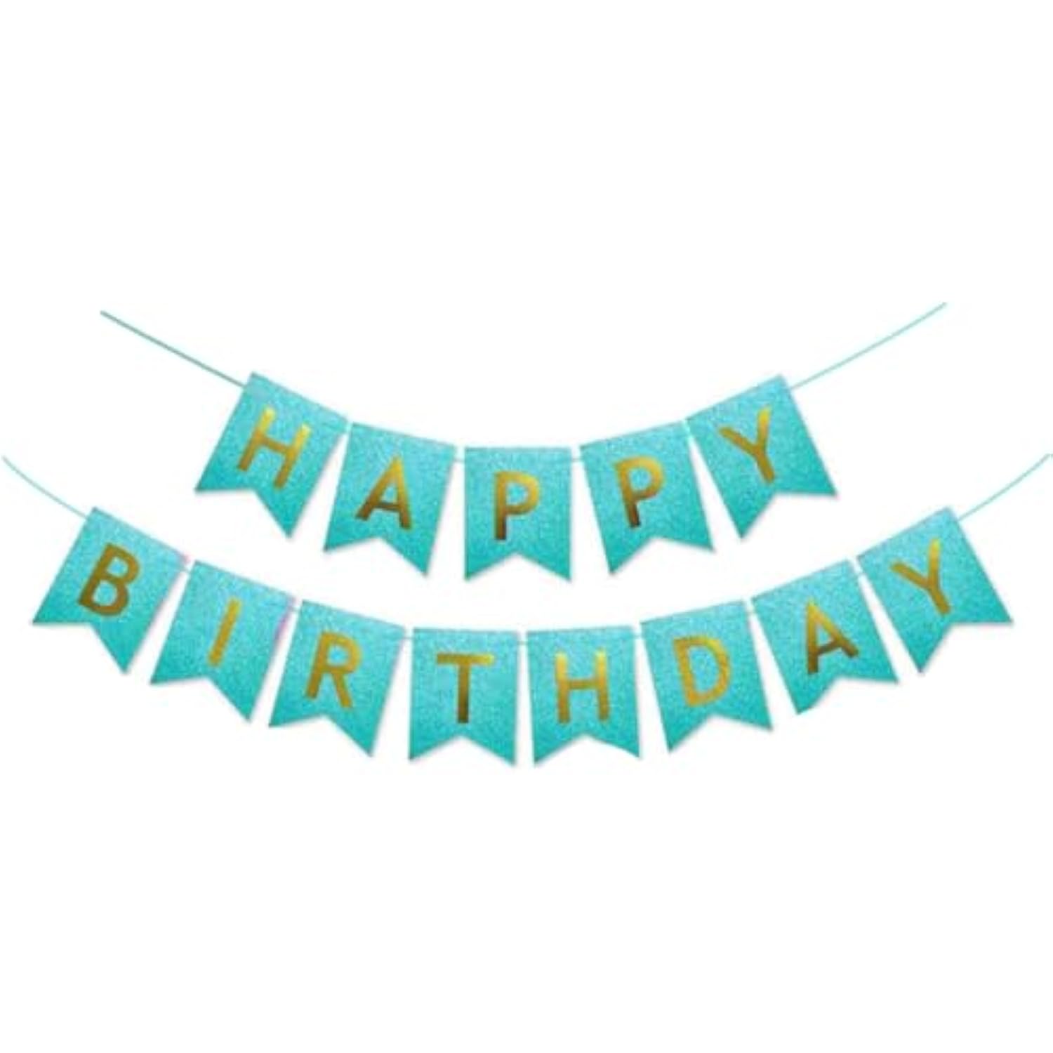 Teal Glitter Gold Happy Birthday Banner Sign Turquoise Aqua Decorations For Girls Men Women Anniversary Birthday Party Garland Backdrop Supplies Nursery Hanging Décor