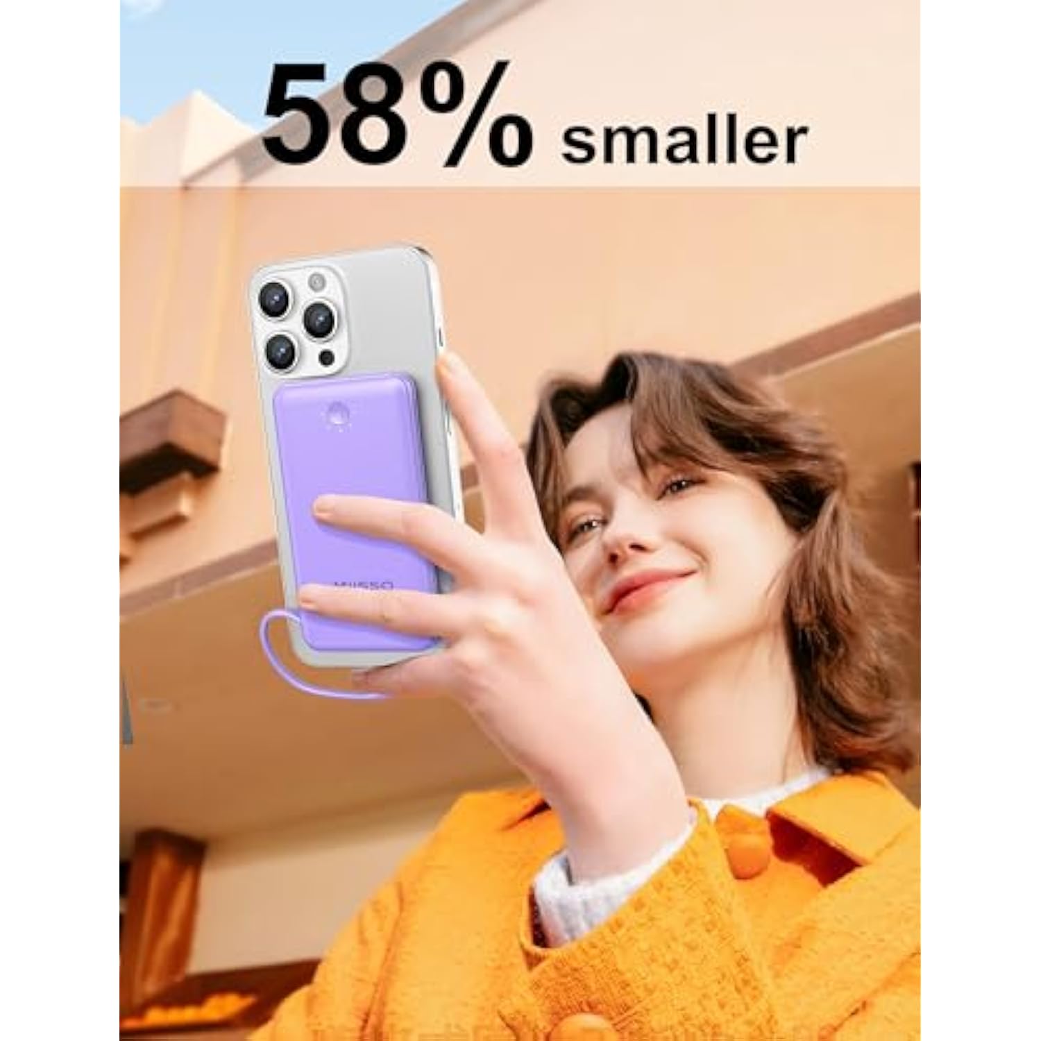 Ultra Slim 10000Mah Power Bank Built-In Cables And Foldable Ac Wall Plug, Pocket Size Usb C Portable Charger, External Battery Pack Compatible With Iphone Samsung Ipad Etc, Purple