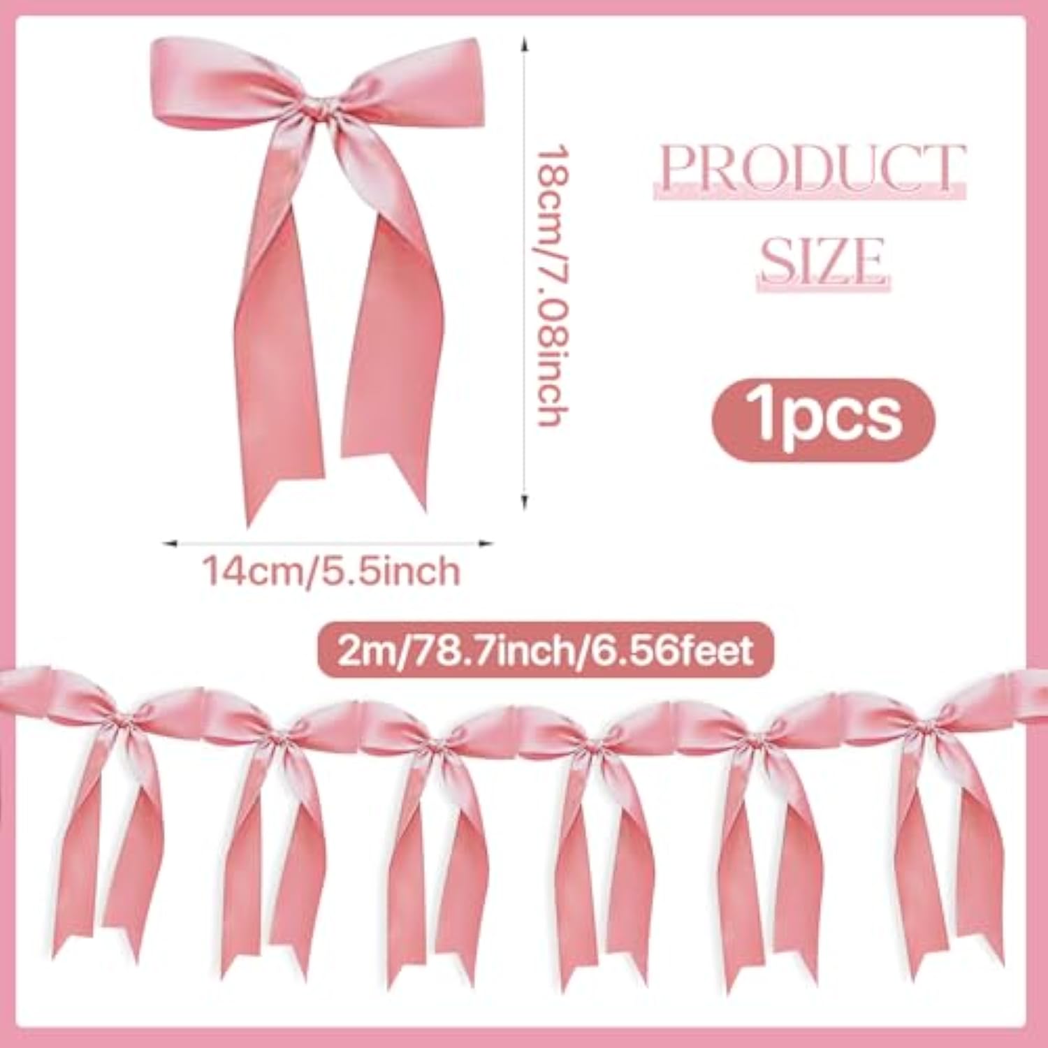 1 Pcs Pink Bow Garland Banner Decorations, Pre-String Satin Ribbon Party Decor, 'She'S Tying The Knot' Bow Garland For Coquette Bridal Shower Wedding Bachelorette Birthday Baby Shower Party Supplies