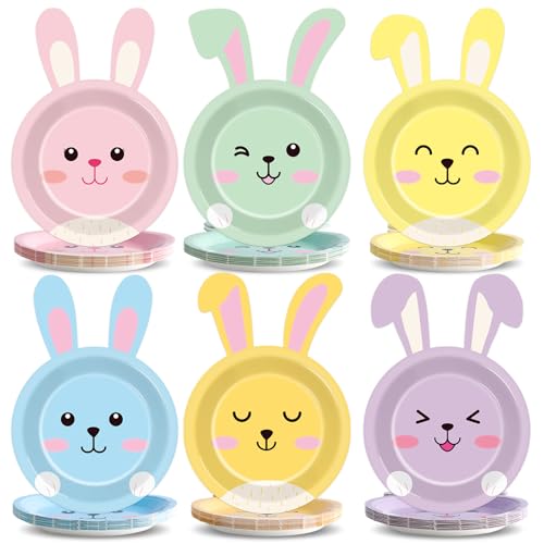48pcs Easter Bunny Paper Plates Rabbit Tableware Decorations Spring Easter Bunny Shaped Dinnerware Set Rabbit Paper Plates Disposable 7 Inch Dessert Dinner Plates for Party Supplies Decoration
