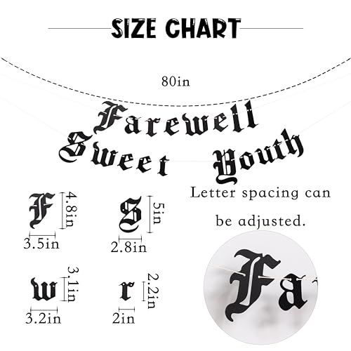 Farewell Sweet Youth Old English Goth Banner, Gothic Blackletter Party Garland, Funeral for My Youth Birthday Garland for 30th 40th 50th Birthday Party Decoration (English Goth Banner)