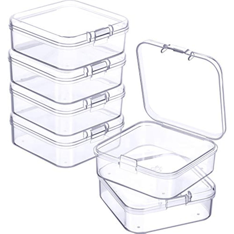 6 Pieces Mini Plastic Clear Beads Storage Containers Box For Collecting Small Items, Beads, Jewelry, Business Cards, Game Pieces, Crafts (2.13 X 2.13 X 0.79 Inch)