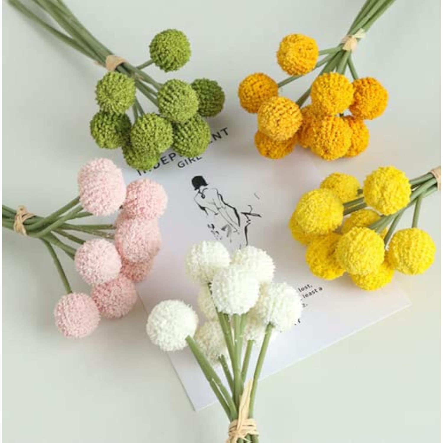 18 Stems Fake Flowers Billy Balls,10“ Artificial Billy Button Flower Bouquet,Permanent Flower Craspedia For Diy Crafts Wreath,Table Wedding Party Centerpieces Decor,Holiday Store (Green)