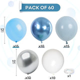 60 Pcs Baby Blue And Silver Balloons, 12 Inch Light Blue Dusty Pale Blue White Latex Balloons With Chrome Metallic Silver Party Balloons For Boys Baby Shower Baptism Winter Birthday Party Decorations