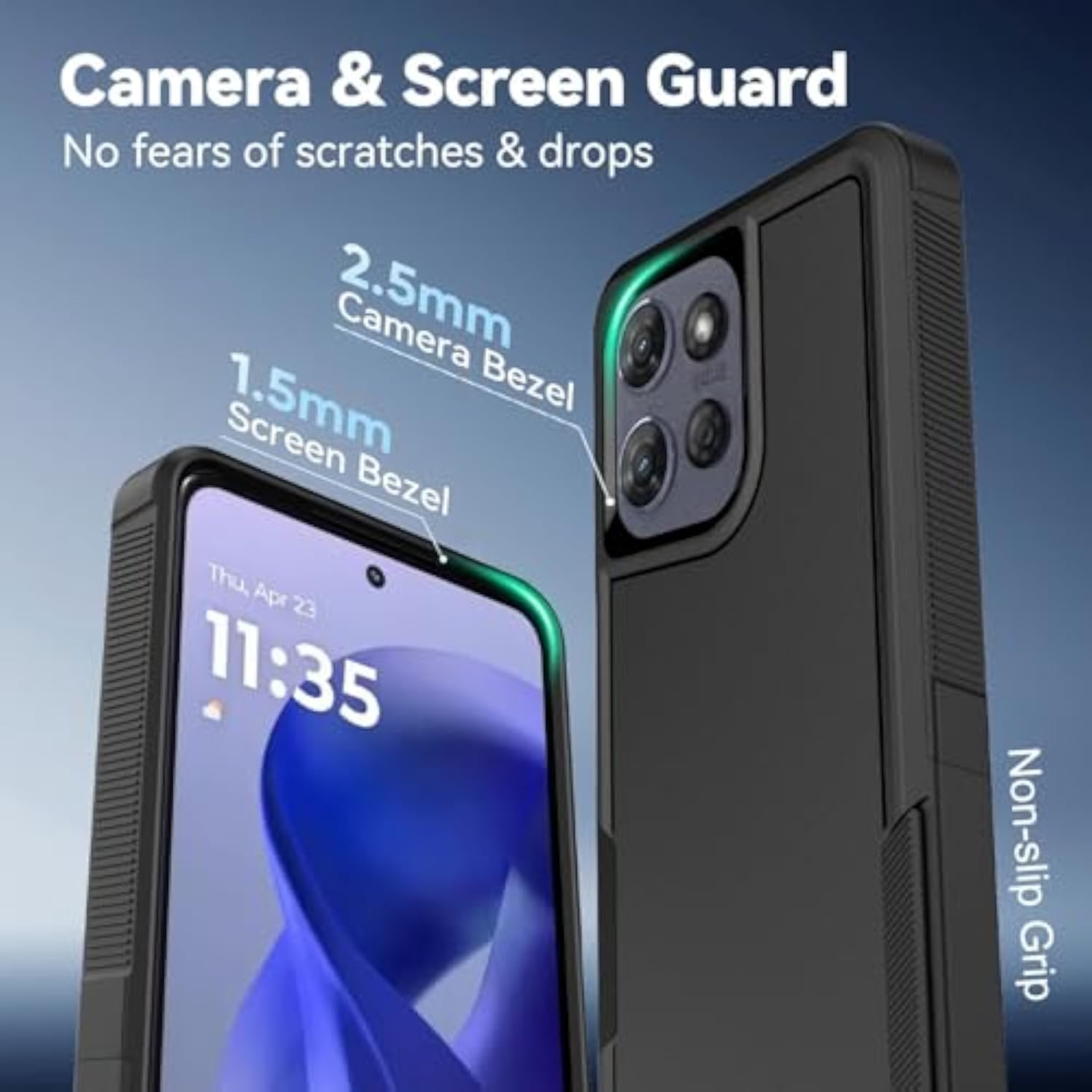 For Motorola Moto G Power 5G 2025 Case With Glass Screen Protector, 15Ft Military-Grade Drop Protection, Dual Layer Full Body Shockproof Phone Case, Black