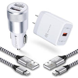 Usb Fast Charger Kit For Samsung Galaxy A17 A56 A16 A15 A14 A35 A55 A54 A53 5G S25 S24 Fe S24 S23 Ultra A13 Iphone 17 16E 15, Quick Charge 3.0 Wall Charger+Rapid Car Charger Adapter+2 Usb C Cable 3Ft