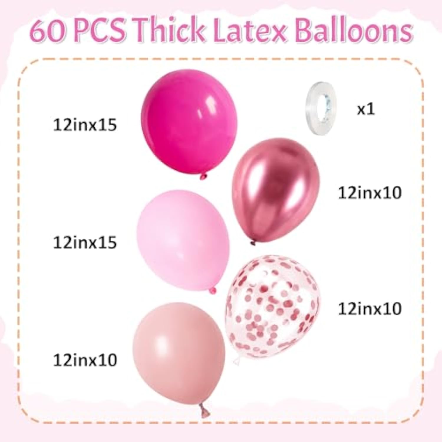Pink Balloons 12 Inch Hot Pink Metallic Pink Balloons Baby Pink Confetti Latex Balloon Dark Magenta Pink Party Balloons For Bitrhday Valentine'S Day Baby Shower Wedding Kit Princess Decorations
