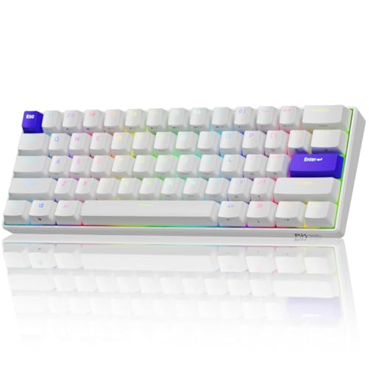 C61 Wired Gaming Keyboard 60% Mechanical Keyboard With Hall Effect Magnetic Switch 8000Hz Polling Rate Rapid Trigger Rgb Backlit, 61 Keys, White Purple
