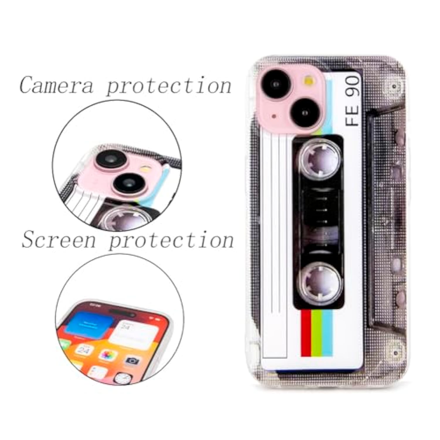 Case For Iphone 15 Matte Finish Heavy Duty Soft Back Cover With Reinforced Corners Tpu Soft Bumper Retro Cassette Tape Case Compatible With Iphone 15