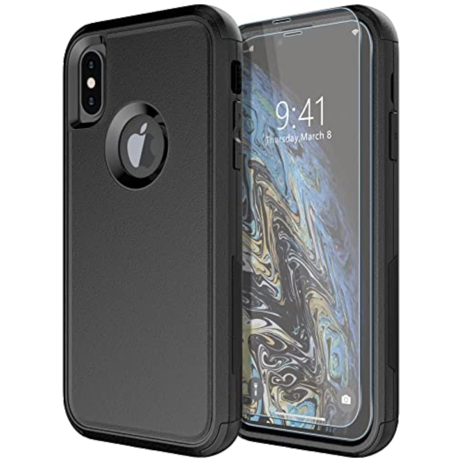 Heavy Duty Protection Phone Case for Apple iPhone X/XS with Tempered Glass Screen Protector