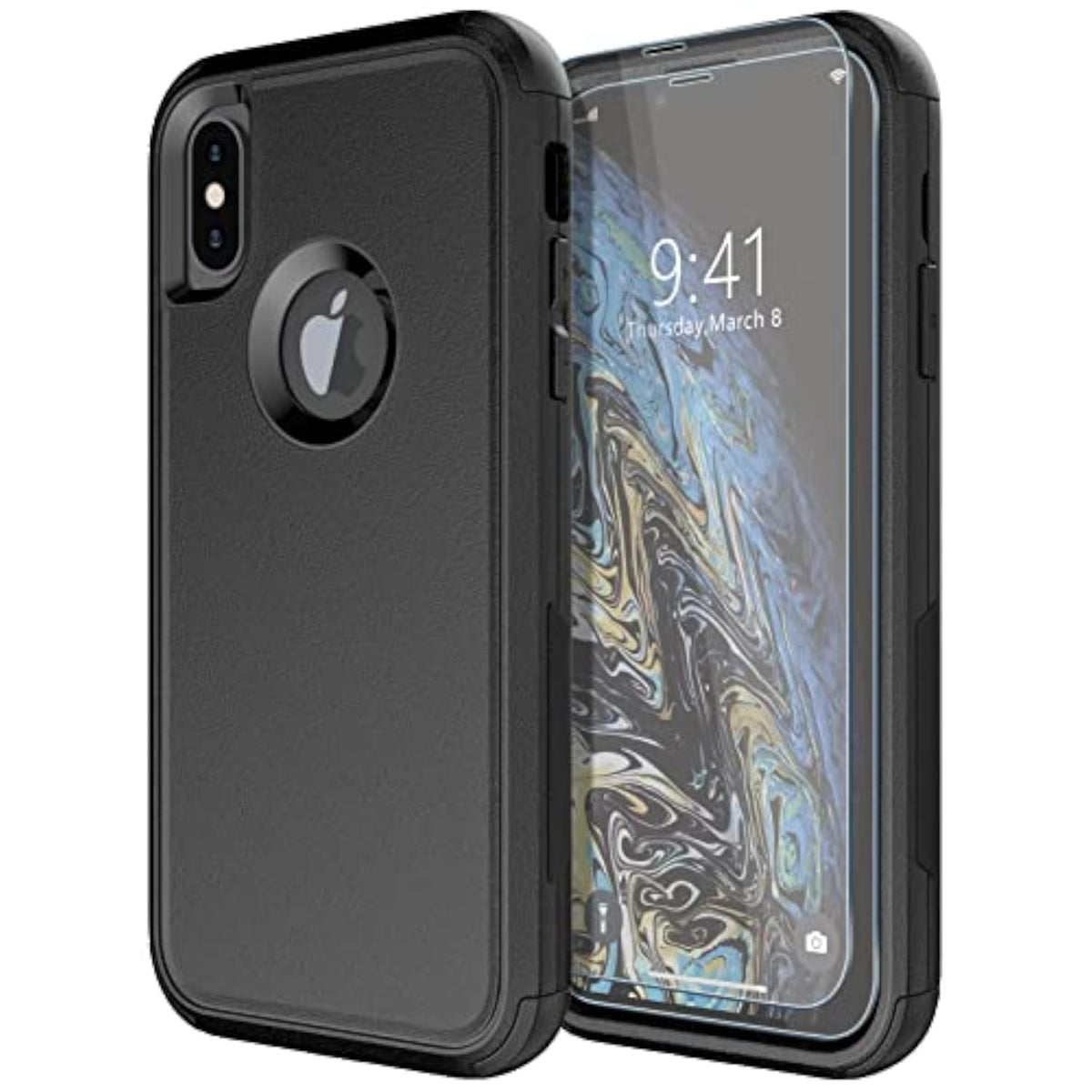 Heavy Duty Protection Phone Case for Apple iPhone X/XS with Tempered Glass Screen Protector