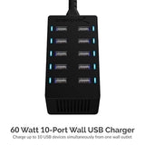 Sabrent 60 Watt (12 Amp) 10-Port [UL Certified] Family-Sized Desktop USB Rapid Charger. Smart USB Ports with Auto Detect Technology [Black] (AX-TPCS)