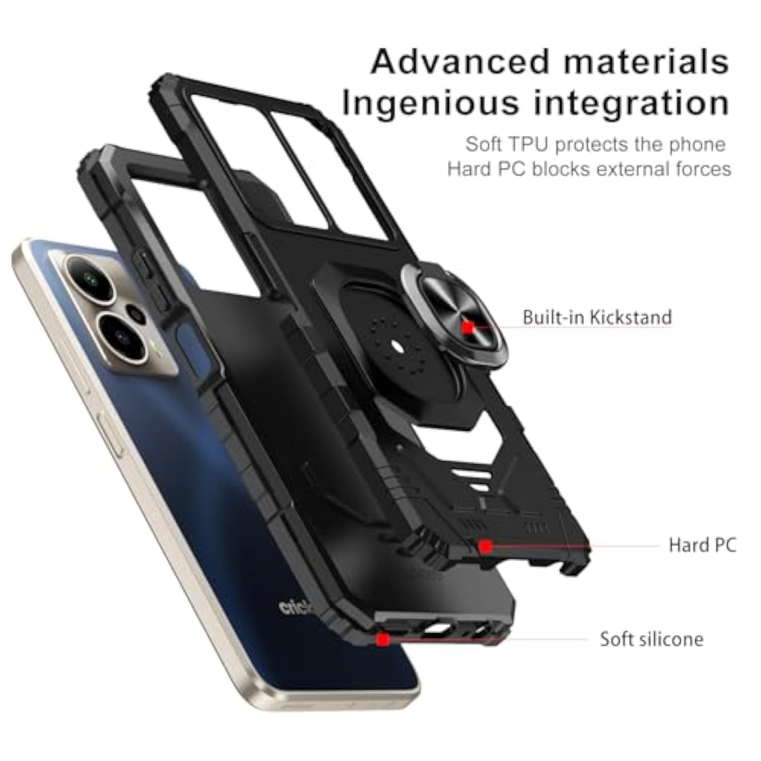 Cricket Outlast 5G Case with Screen Protector and Ring Kickstand Black