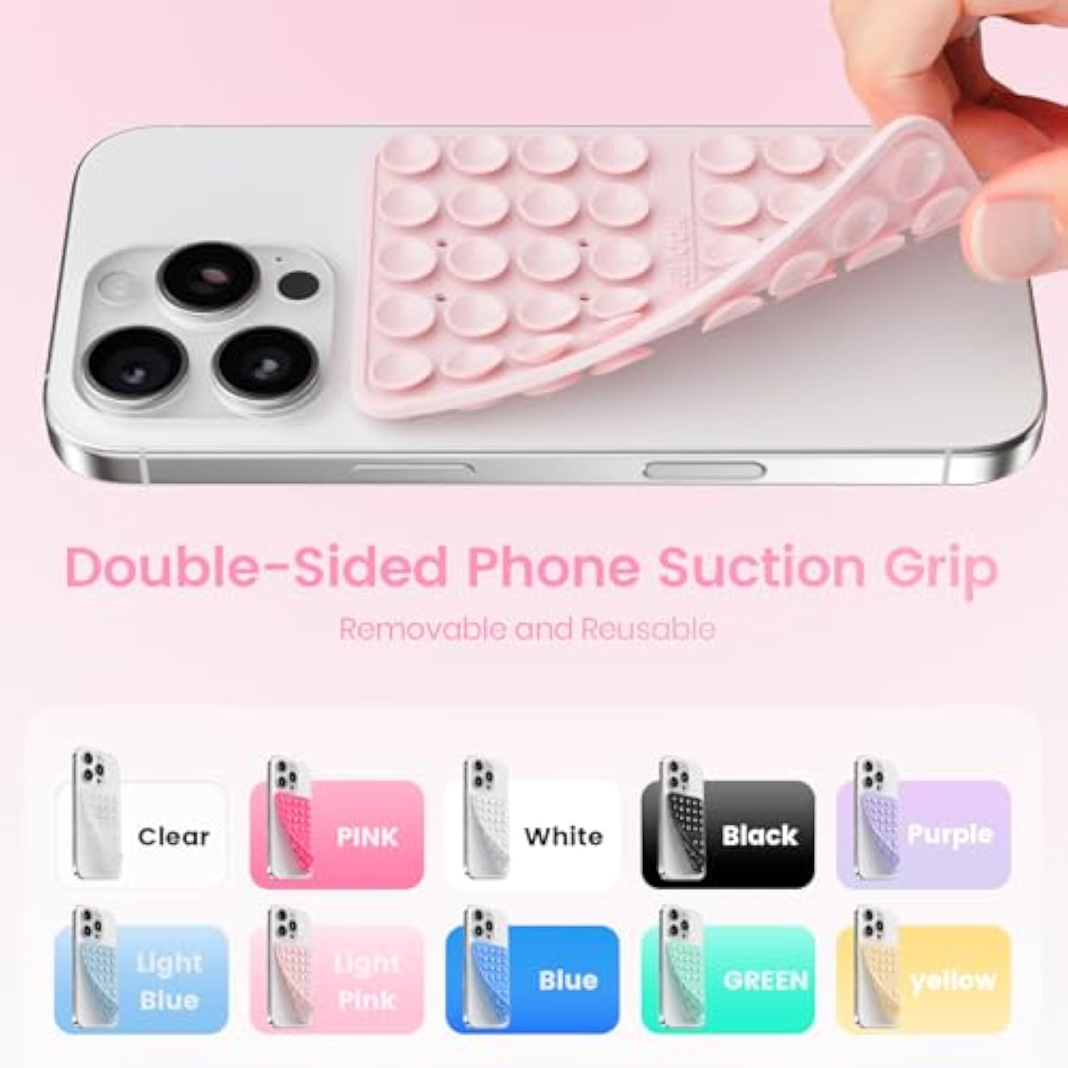 Klearlook Silicone Double-Sided Suction Cup Phone Case Detachable Mount, Sticky Phone Grip With Higher Suction Power For , Hands-Free Phone Accessories Holder For Selfies And Videos, Light Pink