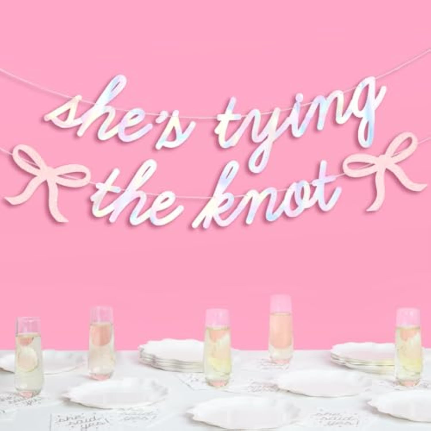 She’s Tying the Knot Iridescent Foil Banner 4.5Ft Bachelorette Engagement Decor