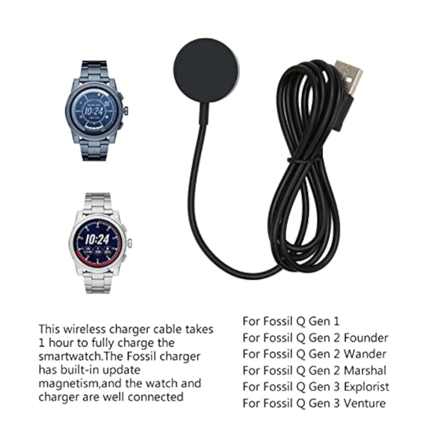 Charger Dock For Q Gen 1 Gen 2 Gen 2 Wander Gen 2 Gen 3 Gen 3 , Usb Charging Cable Smartwatch Accessories (Black)