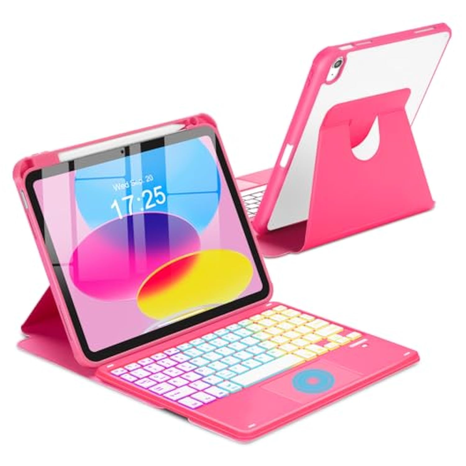 Touchpad Keyboard Case For Ipad (A16) 11Th 10Th Generation, 360 Rotation Cover With Pencil Holder Wireless Backlit Detachable Keypad For Ipad 11 Inch 2025/10 Gen 10.9" 2022 Watermelon Red