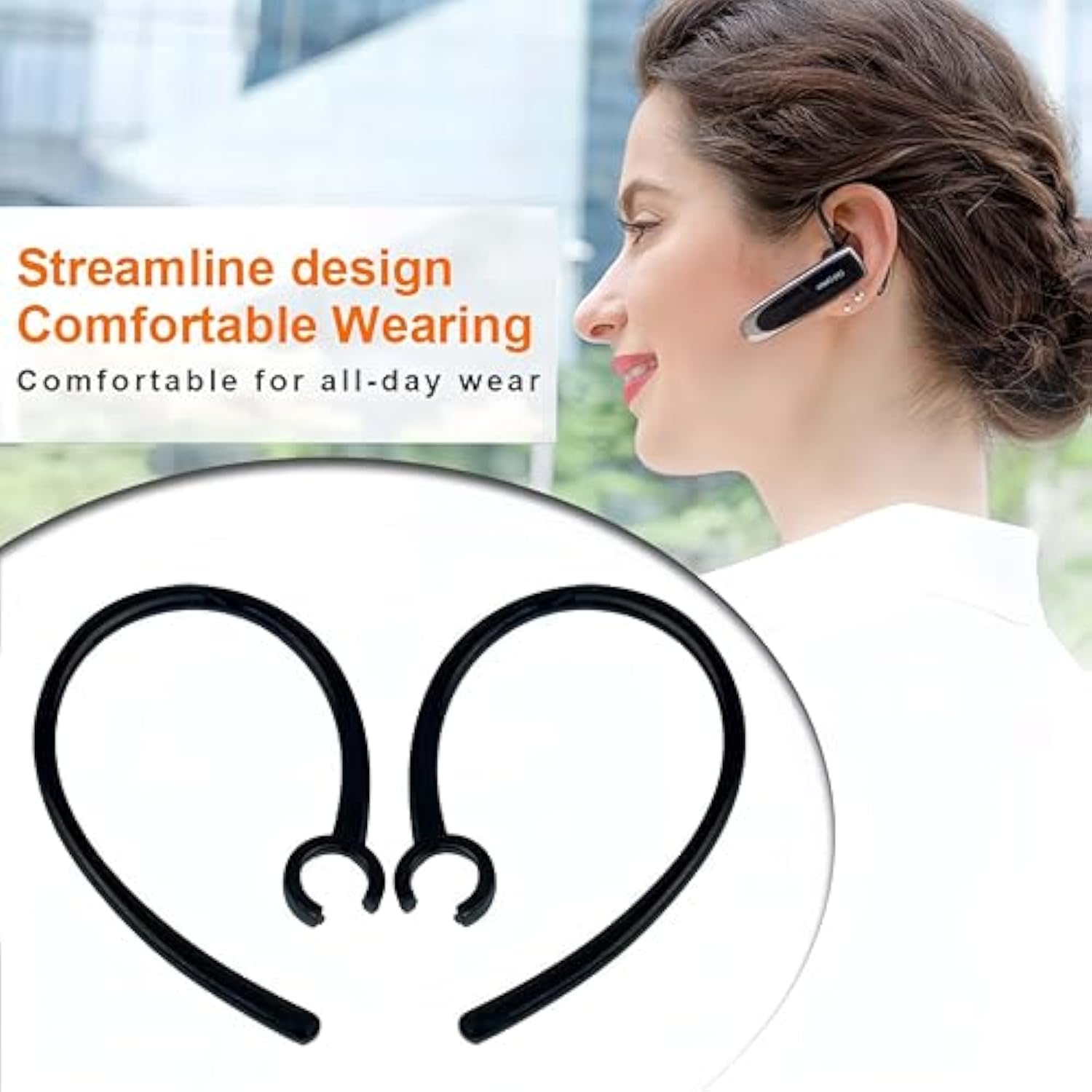6Pcs Ear Hook For Plantronics M155 M165 M1100 M100 M55 M28 M25 Voyager Edge Replacement Loop Clip, Black Earloop