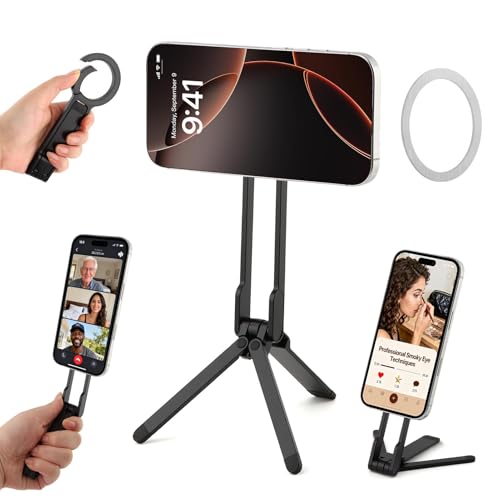 Magnetic Phone Tripod Stand,Foldable Adjustable Mini Tripod Pocket Cell Phone Stand Strong Magnet Quick Mount for Desk Use, Content Creation, Video