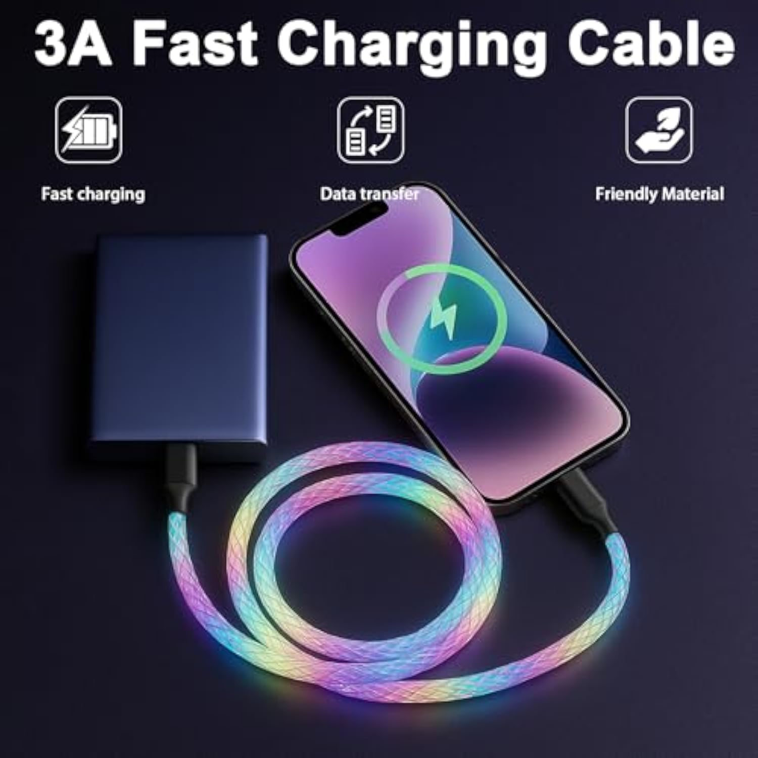 Usb C Charger Cable Led Light Up Charger Cord Visible 60W Rgb Gradual Changing Shining 3A Fast Charging Usb A To Usb C Data Sync Cord For Iphone 15/16?Samsung Galaxy Ss23+/S23 Ultra (3 Ft)