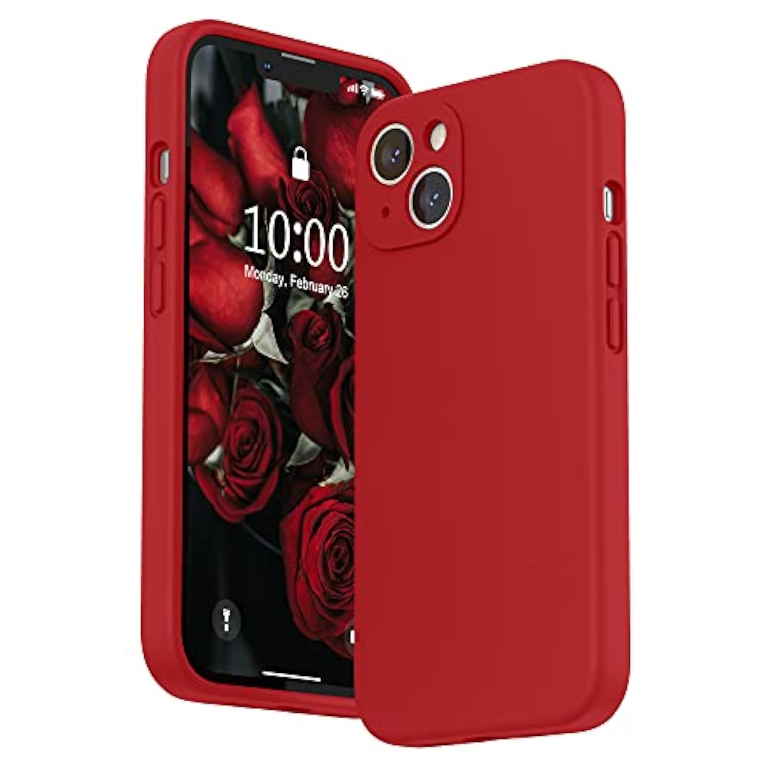 Compatible With 13 Case With Screen Protector, (Camera Protection & Soft Microfiber Lining) Liquid Silicone Phone Case 6.1 Inch 2021, Red