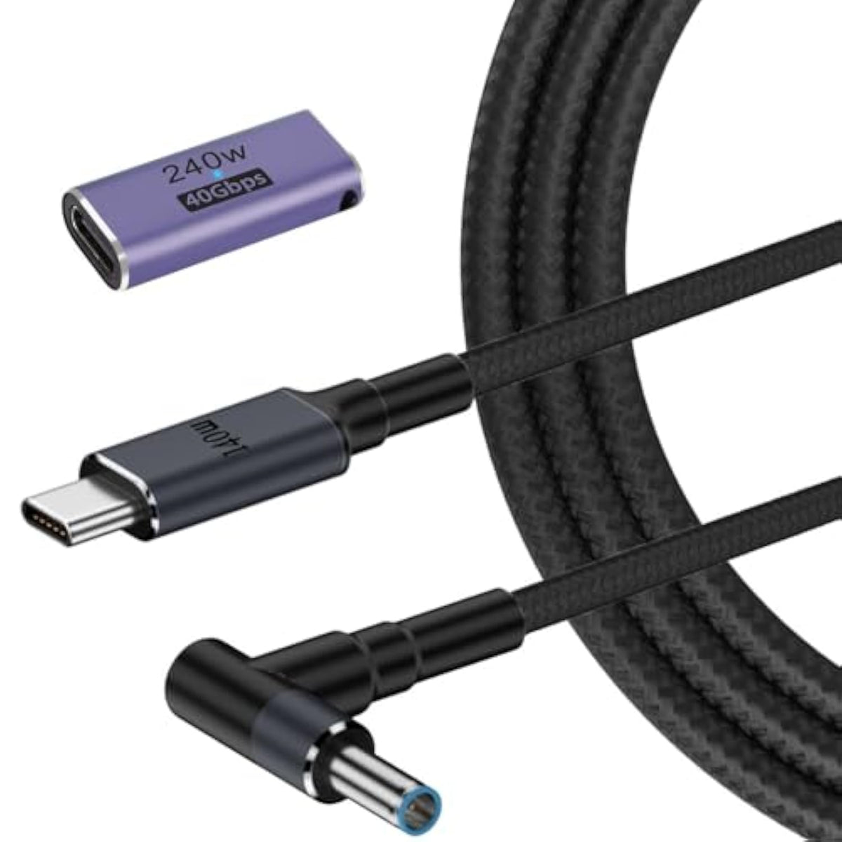 Usb C To 4.5Mm Smart Blue Tip Laptop Charging Cable Adapter For Hp 19.5V 2.31A 45W 3.34A 65W 4.62A 90W 6.9A 135W Max Nylon Braided 1.8M