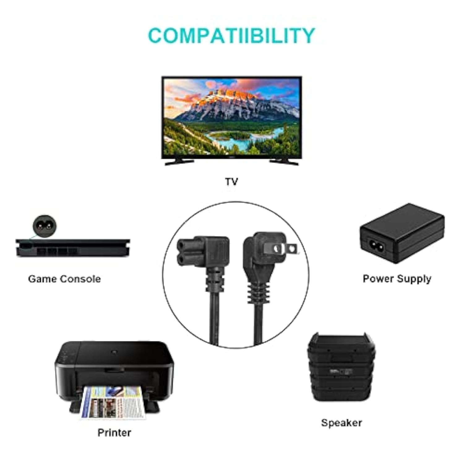 [Ul Listed] 12Ft Power Cord Compatible Samsung Tcl Roku Lg Sharp Toshiba Insignia Sony Led Lcd Tv, Right Angle Power Cable Replacement