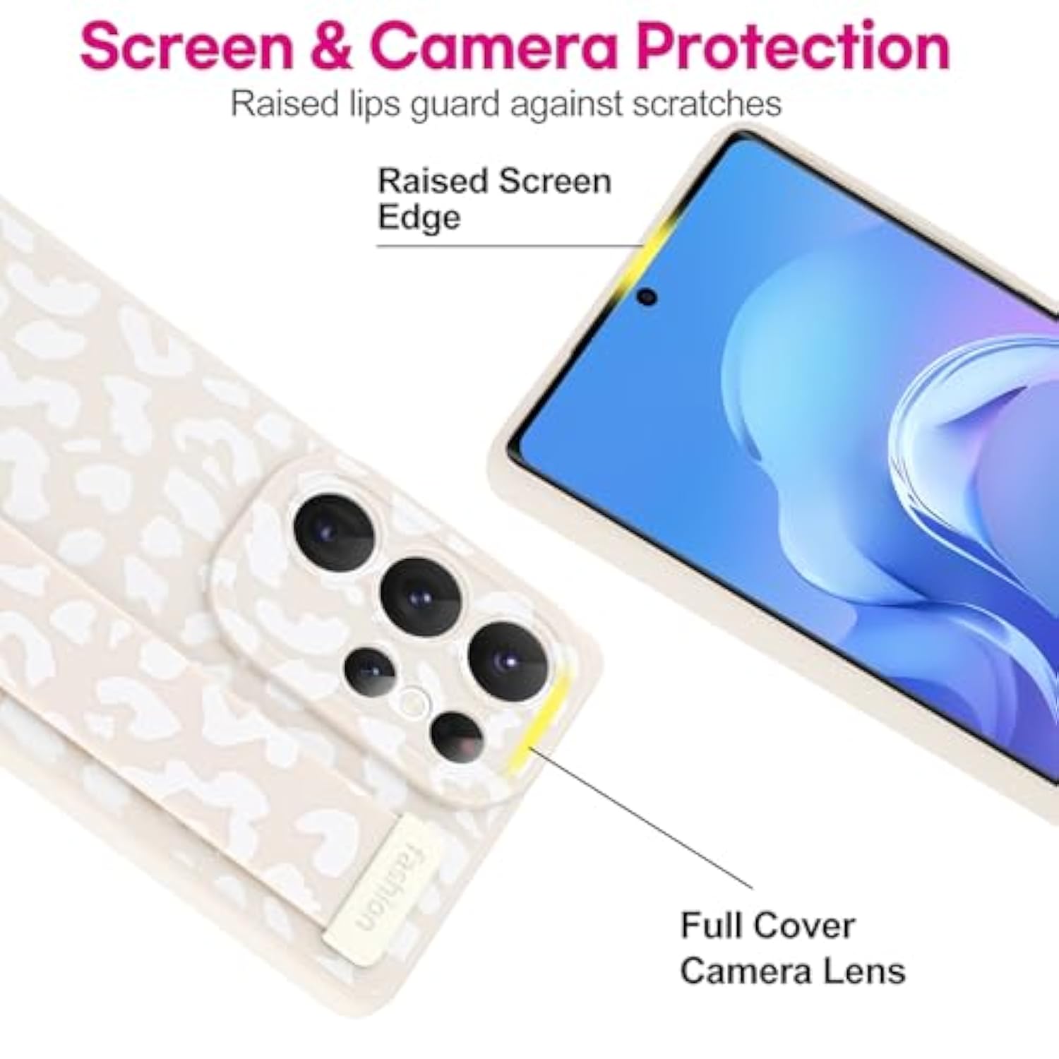OOK Compatible with Samsung Galaxy S25 Ultra Leopard Case with Wrist Strap, White Leopard TPU Shockproof Protection Slim Cover with Camera Protection for Women Girls