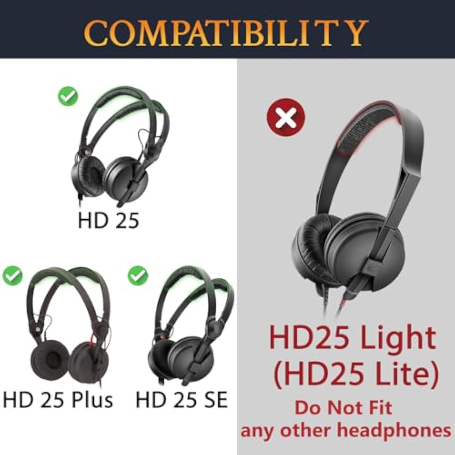 Headband Cover For Sennheiser Pro Audio Hd 25/Hd25 Plus/Hd25 Se Monitor Dj Headphones, Replacement Headstrap Pad Repair Part - Black