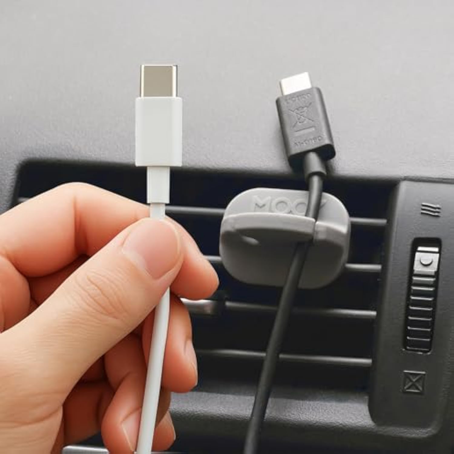 Dashman, 2-Pack Car Cable Management, Air Conditioning Holder For Cable, No Adhesive Needed, Car Vent Mount Phone Holder Organizer, Flexible Rubber Fins Organizer, Fits Most Car Vents