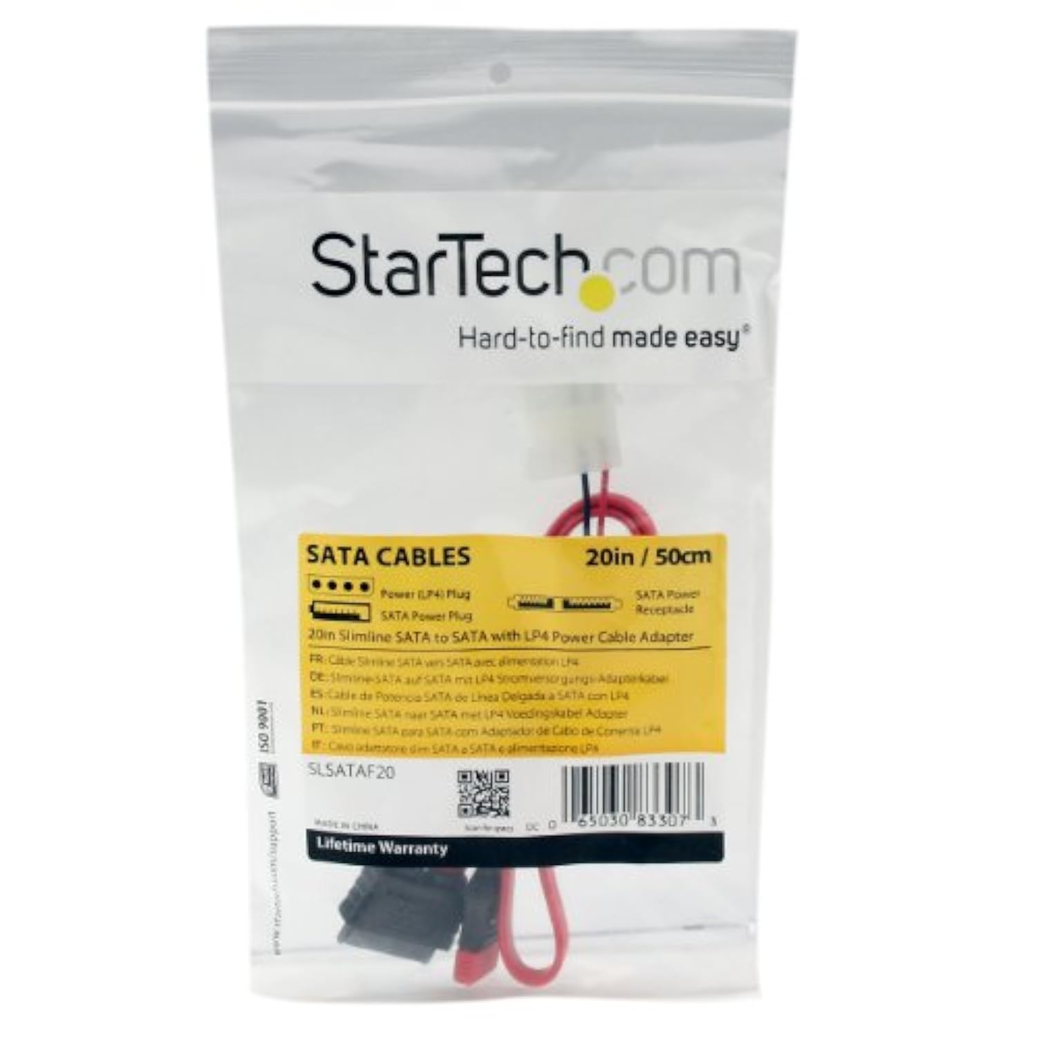 StarTech.com 20in Slimline SATA to SATA with LP4 Power Cable Adapter - slim SA