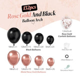 132Pcs Rose Gold Black Balloon Arch Kit for Wedding Graduation Baby Shower Party