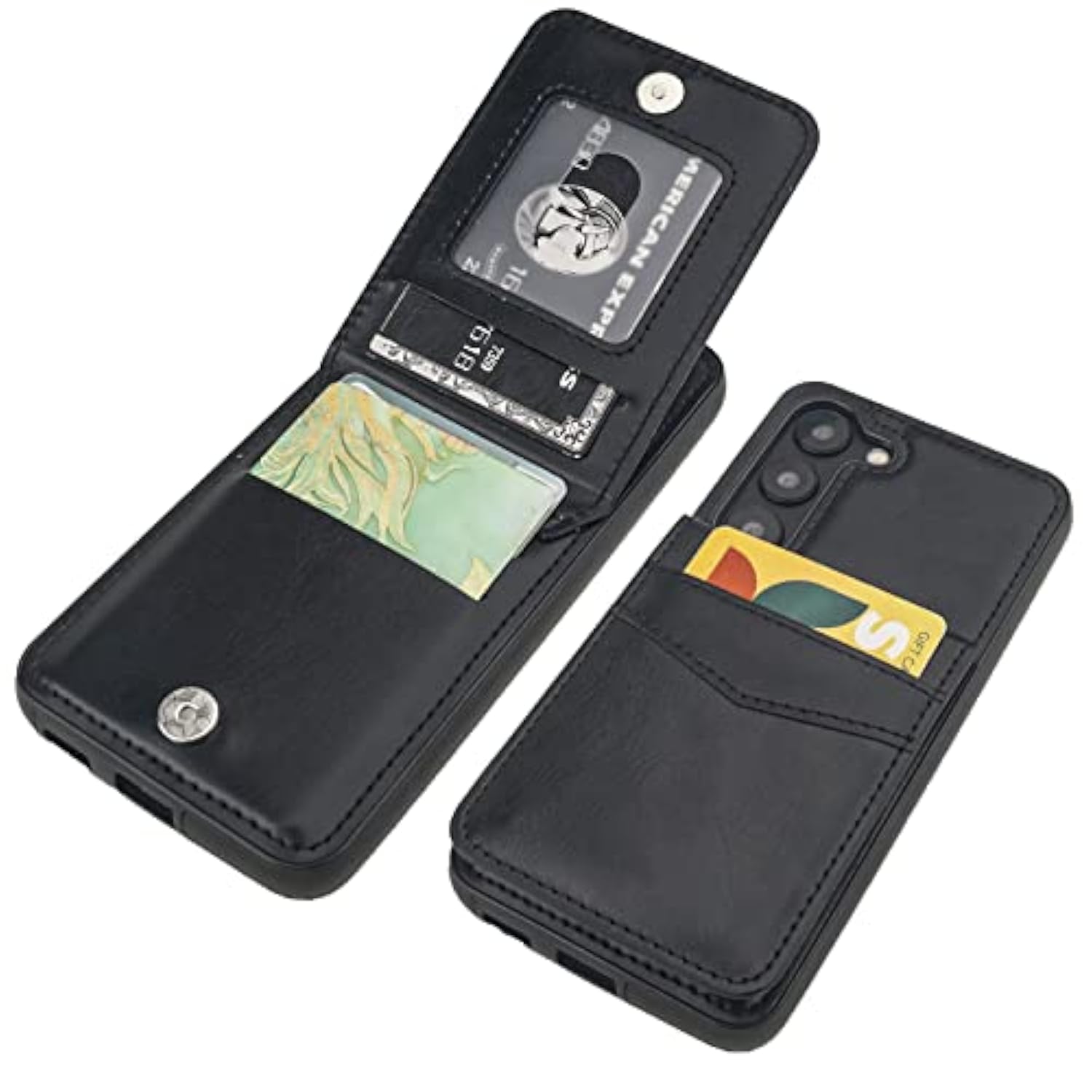 Compatible With Samsung Galaxy S23 Case Wallet With Credit Card Holder, Flip Premium Leather Magnetic Clasp Kickstand Heavy Duty Protective Cover For Samsung Galaxy S23 6.1" (Black)