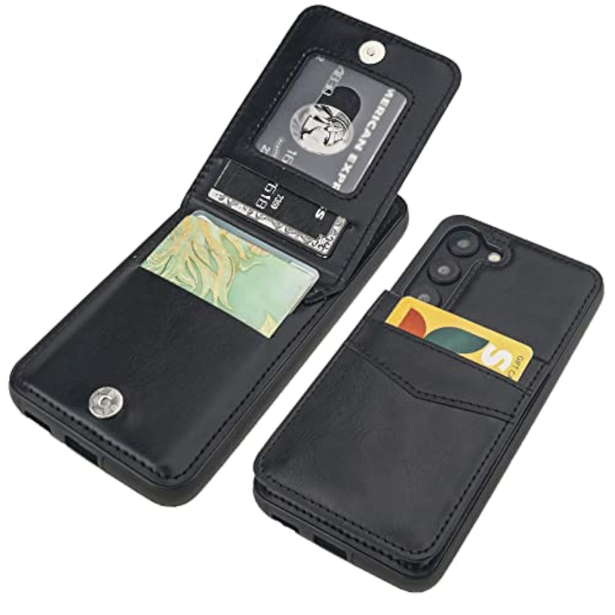 Compatible With Samsung Galaxy S23 Case Wallet With Credit Card Holder, Flip Premium Leather Magnetic Clasp Kickstand Heavy Duty Protective Cover For Samsung Galaxy S23 6.1" (Black)