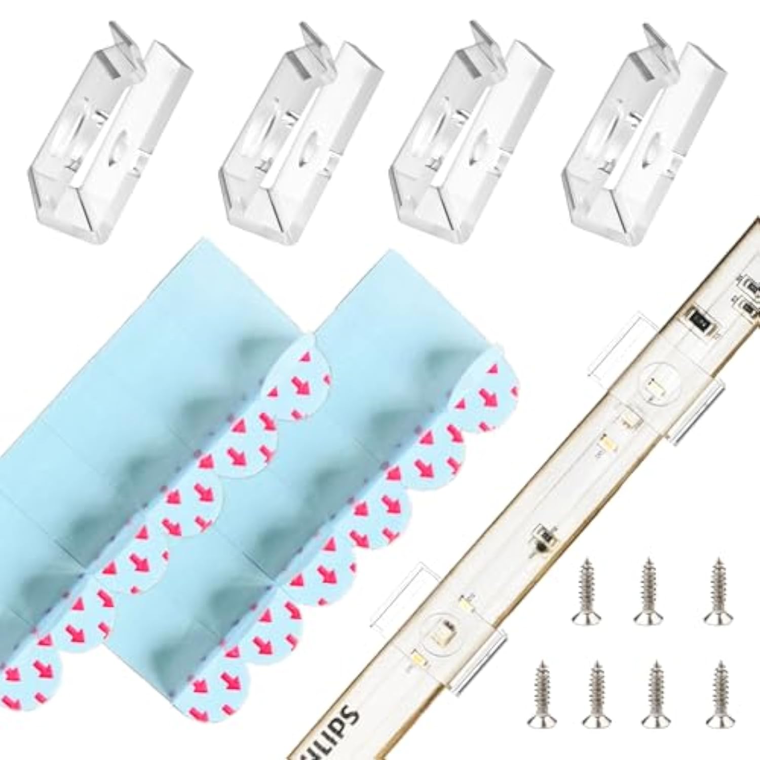 Led Strip Light Clips, Light Hooks For Party, Fairy & Christmas Lights - Easy Installation For 14-15Mm Width, 3.2-4Mm Thick Led Strips (50 Clips, 60 Adhesive Strips, 50 Screws)